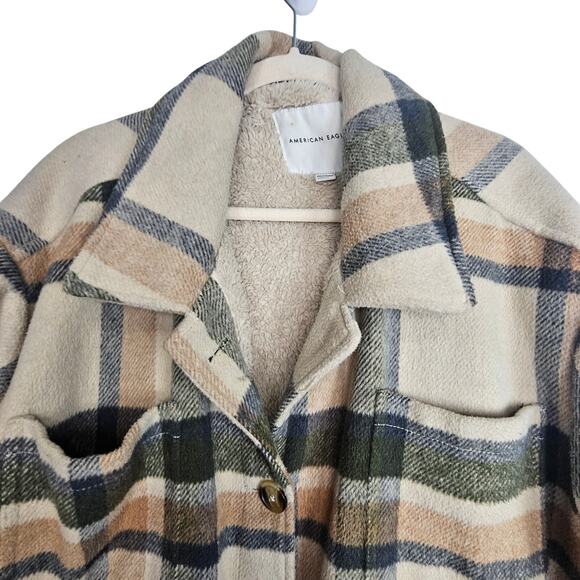 American Eagle Womens Oversized Flannel Chore Coat Barn Jacket XXL Sherpa Lined - Picture 3 of 10